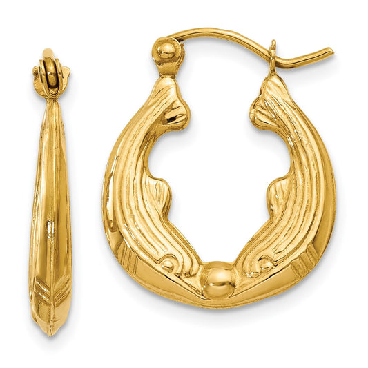 14K Yellow Gold Dolphin Hoop Earrings