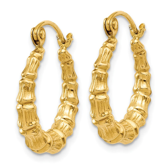 14K Yellow Gold Polished Bamboo Design Hollow Hoop Earrings