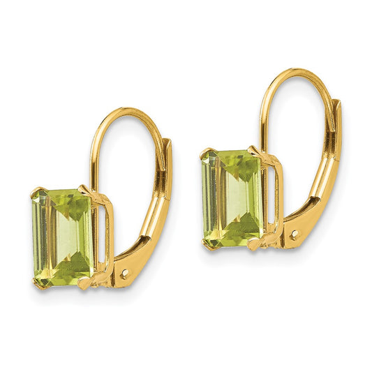 14K Yellow Gold Madi K Emerald Shape Peridot Leverback Earrings