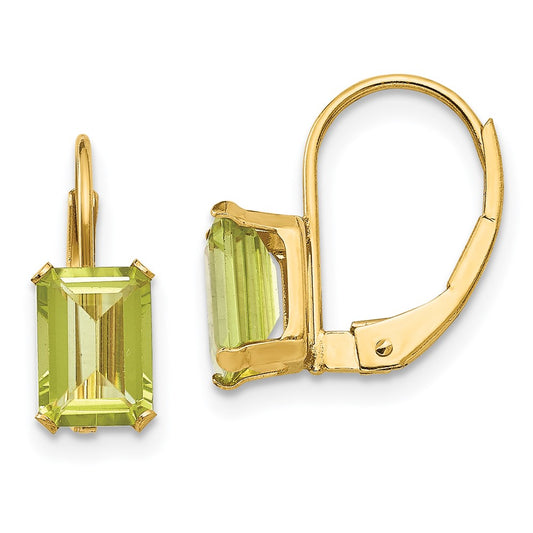 14K Yellow Gold Madi K Emerald Shape Peridot Leverback Earrings