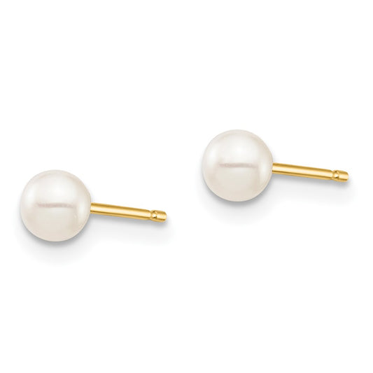 14K Yellow Gold Madi K 3-4mm White Round FWC Pearl Stud Post Earrings