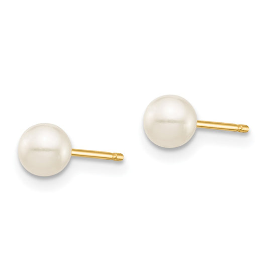 14K Yellow Gold Madi K 4-5mm White Round FWC Pearl Stud Post Earrings