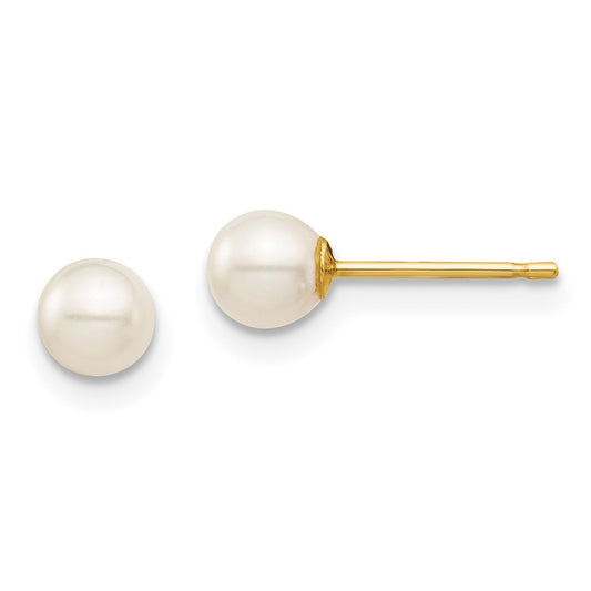 14K Yellow Gold Madi K 4-5mm White Round FWC Pearl Stud Post Earrings