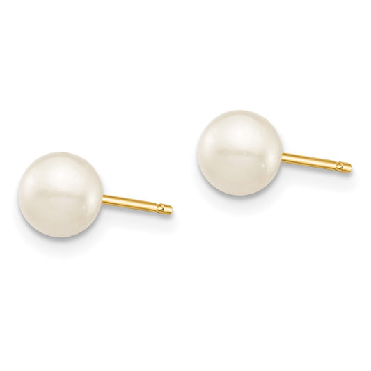 14K Yellow Gold Madi K 5-6mm White Round FWC Pearl Stud Post Earrings