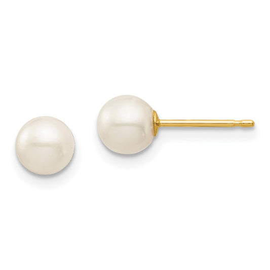 14K Yellow Gold Madi K 5-6mm White Round FWC Pearl Stud Post Earrings