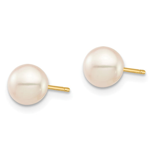 14K Yellow Gold Madi K 6-7mm White Round FWC Pearl Stud Post Earrings