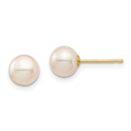 14K Yellow Gold Madi K 6-7mm White Round FWC Pearl Stud Post Earrings