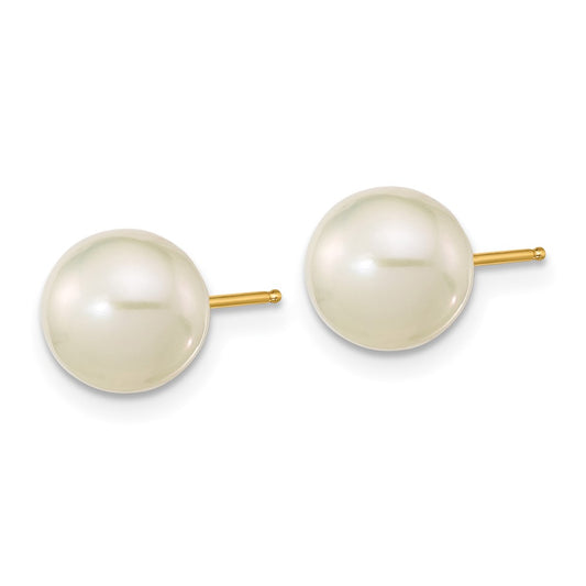 14K Yellow Gold Madi K 7-8mm White Round FWC Pearl Stud Post Earrings