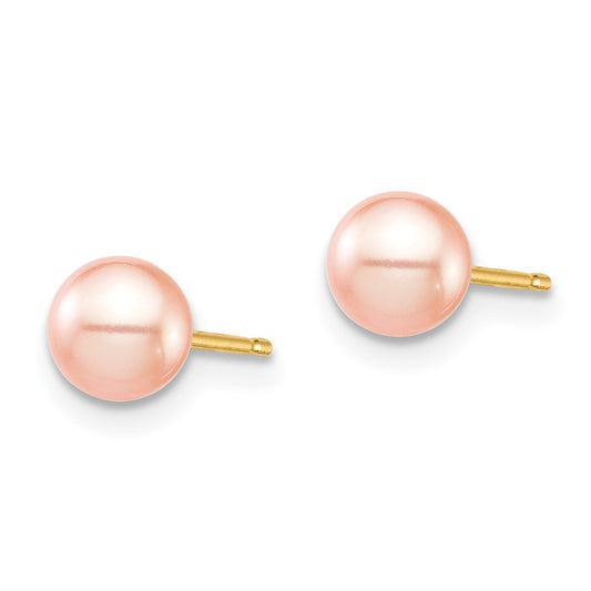 14K Yellow Gold Madi K 5-6mm Pink Round FWC Pearl Stud Post Earrings