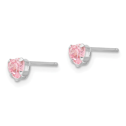 14K White Gold Madi K 4mm Pink CZ Heart Earrings