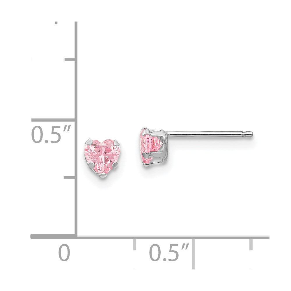 14K White Gold Madi K 4mm Pink CZ Heart Earrings