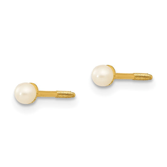 14K Yellow Gold Madi K 2-3mm Button FWC Pearl Screwback Post Earrings