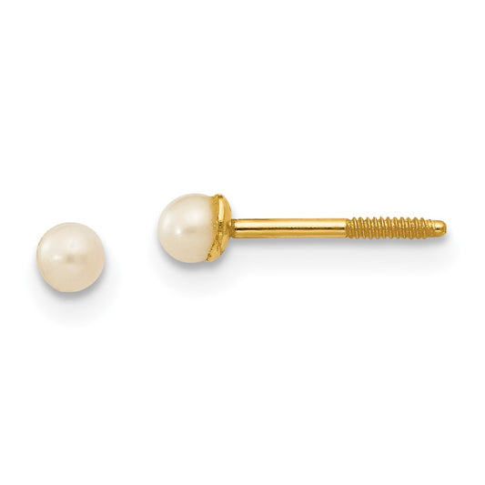 14K Yellow Gold Madi K 2-3mm Button FWC Pearl Screwback Post Earrings