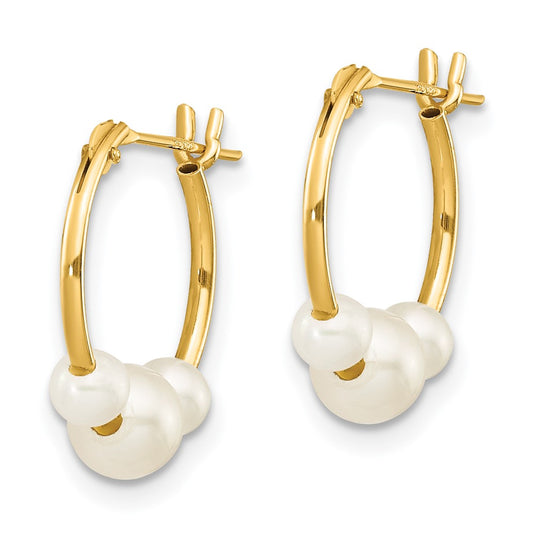 14K Yellow Gold Madi K White Semi-round FWC 3 Pearl Hoop Earrings