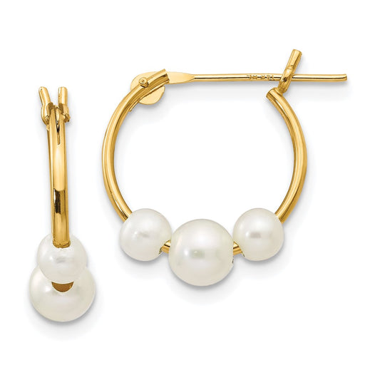 14K Yellow Gold Madi K White Semi-round FWC 3 Pearl Hoop Earrings