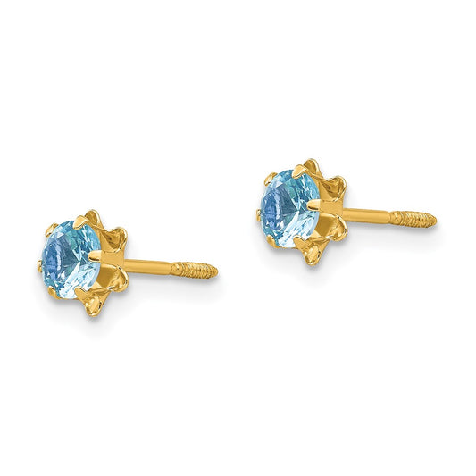 14K Yellow Gold Madi K 4mm Synthetic (Mar) Screwback Stud Earrings