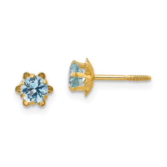 14K Yellow Gold Madi K 4mm Synthetic (Mar) Screwback Stud Earrings