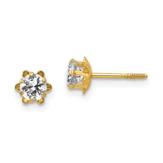 14K Yellow Gold Madi K 4mm Synthetic (Apr) Screwback Earrings