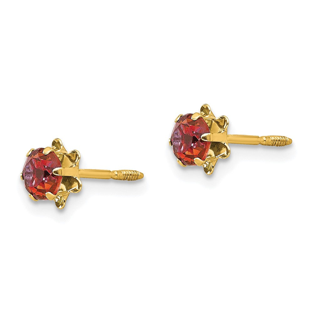 14K Yellow Gold Madi K 4mm Synthetic Ruby (Jul) Screwback Stud Earrings