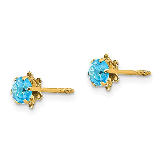 14K Yellow Gold Madi K 4mm Synthetic Blue Topaz (Dec) Screwback Stud Earrings