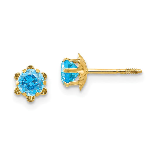 14K Yellow Gold Madi K 4mm Synthetic Blue Topaz (Dec) Screwback Stud Earrings