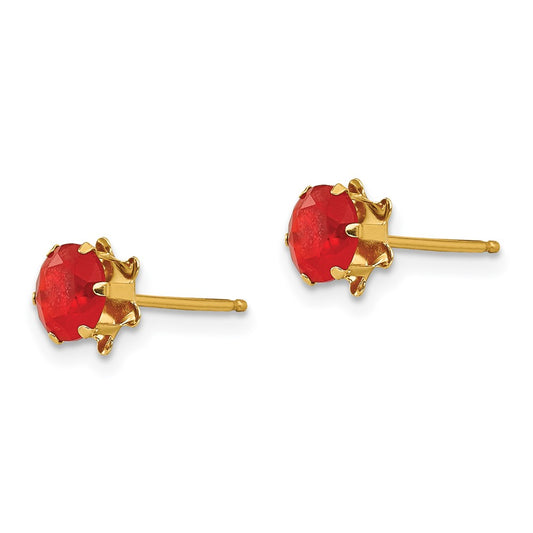 14K Yellow Gold Madi K 5mm Synthetic Ruby (Jul) Stud Earrings