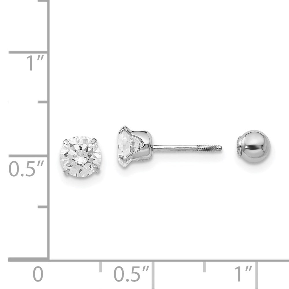 14K White Gold Madi K 5mm CZ and 4mm Ball Reversible Earrings