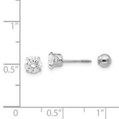 14K White Gold Madi K 5mm CZ and 4mm Ball Reversible Earrings