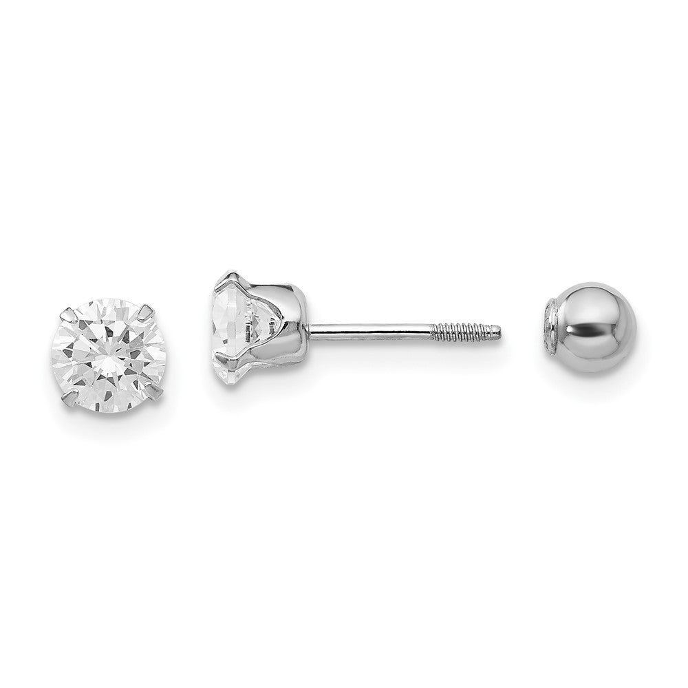 14K White Gold Madi K 5mm CZ and 4mm Ball Reversible Earrings