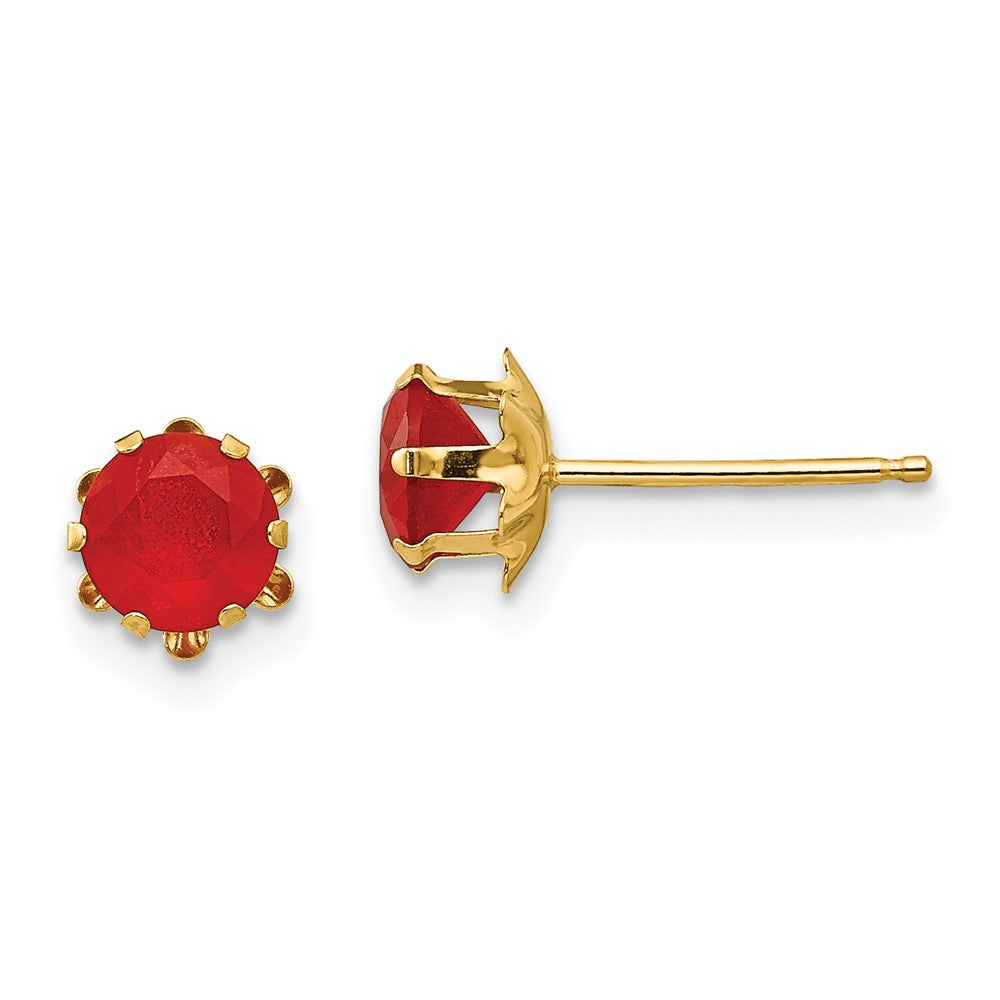 14K Yellow Gold Madi K 5mm Synthetic Ruby (Jul) Stud Earrings