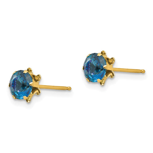 14K Yellow Gold Madi K 5mm Synthetic Blue Topaz (Dec) Stud Earrings