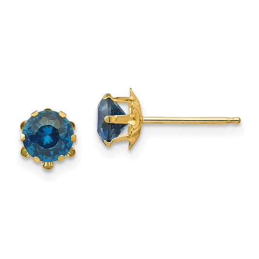 14K Yellow Gold Madi K 5mm Synthetic Blue Topaz (Dec) Stud Earrings