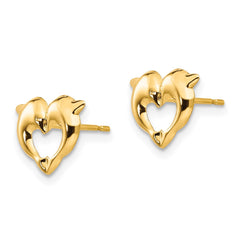 14K Yellow Gold Madi K Heart Dolphins Post Earrings