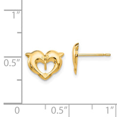 14K Yellow Gold Madi K Heart Dolphins Post Earrings