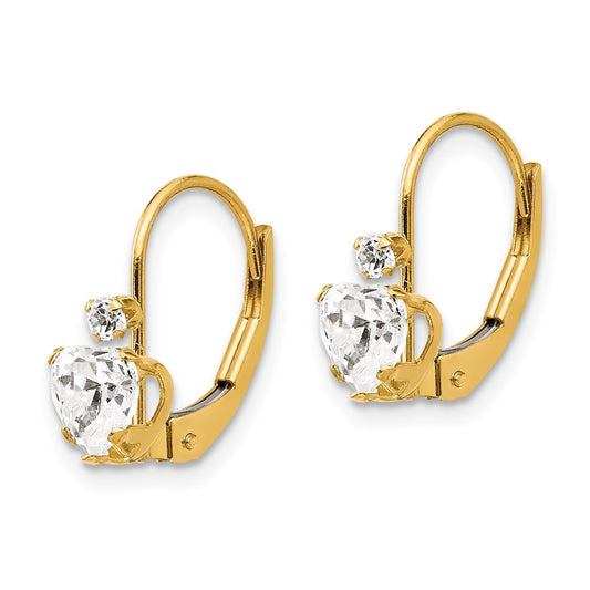 14K Yellow Gold Madi K CZ Heart Leverback Earrings