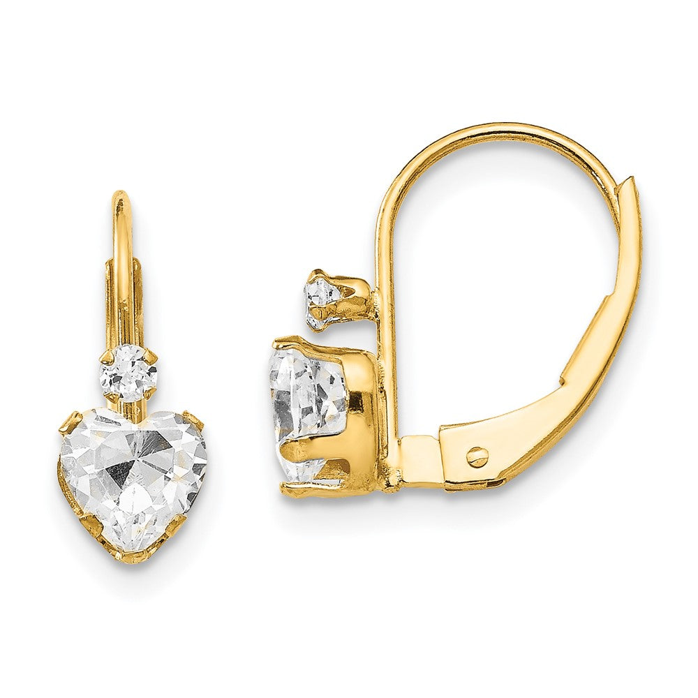 14K Yellow Gold Madi K CZ Heart Leverback Earrings