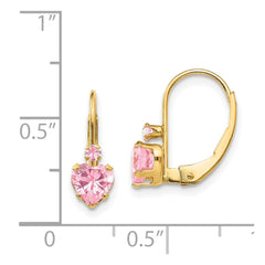 14K Yellow Gold Madi K Pink CZ Heart Leverback Earrings