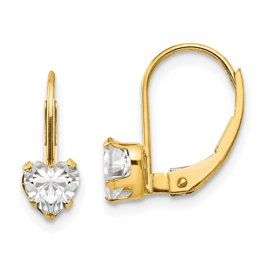 14K Yellow Gold Madi K CZ Heart Leverback Earrings