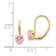 14K Yellow Gold Madi K Pink CZ Heart Leverback Earrings