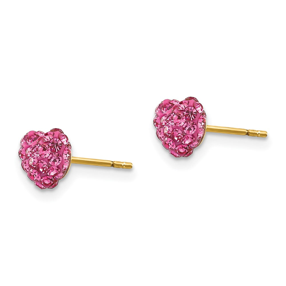 14K Yellow Gold Madi K Post Multi Pink Crystal Heart Earrings