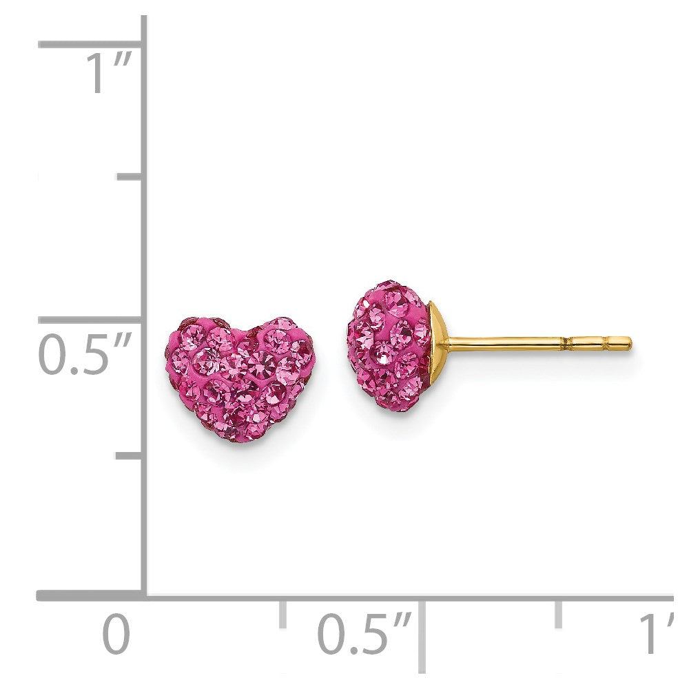 14K Yellow Gold Madi K Post Multi Pink Crystal Heart Earrings