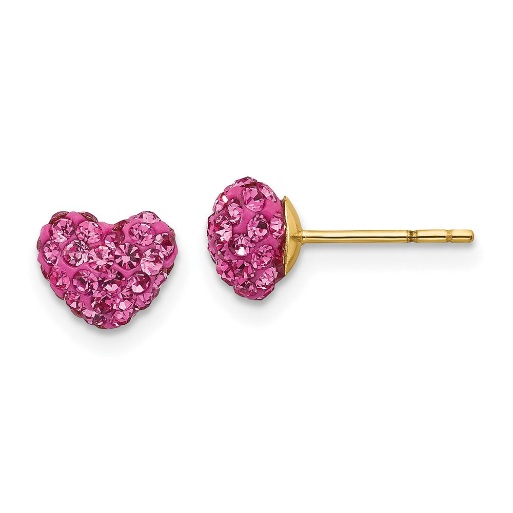 14K Yellow Gold Madi K Post Multi Pink Crystal Heart Earrings