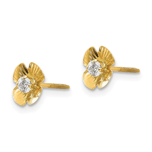 14K Yellow Gold Madi K Flower 2.5mm CZ Post Earrings