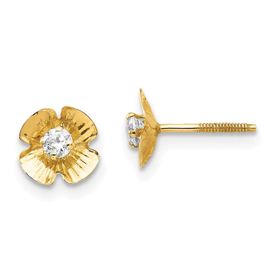 14K Yellow Gold Madi K Flower 2.5mm CZ Post Earrings