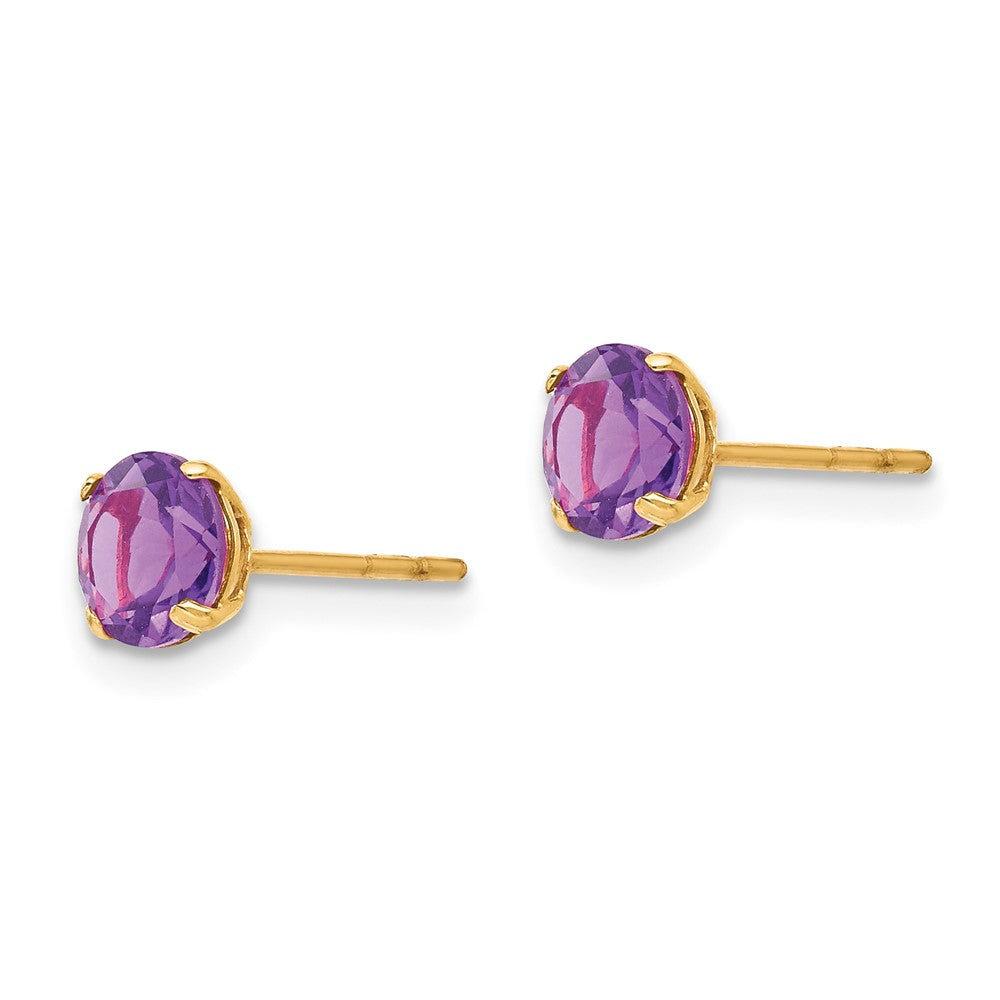 14K Yellow Gold Madi K Round Amethyst 5mm Post Earrings