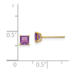 14K Yellow Gold Madi K Amethyst 4mm Square Post Earrings