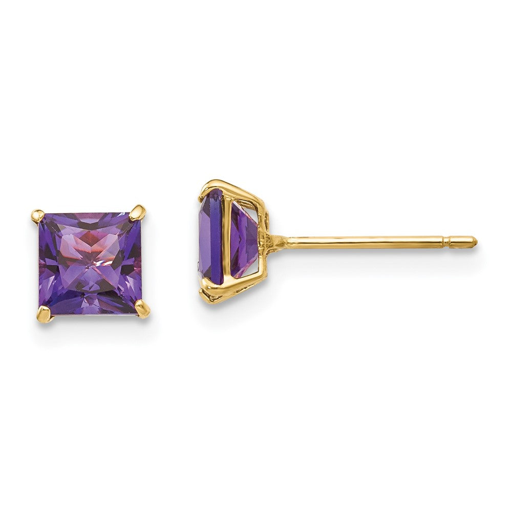 14K Yellow Gold Madi K Amethyst 5mm Square Post Earrings