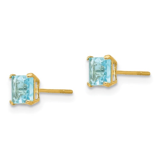 14K Yellow Gold Madi K Blue Topaz 4mm Square Post Earrings