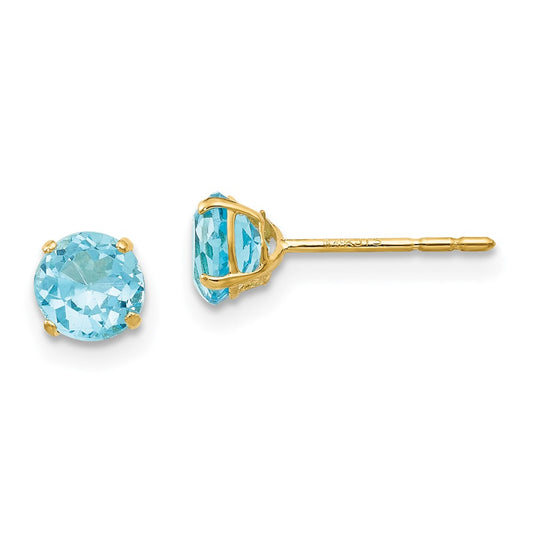 14K Yellow Gold Madi K Round Blue Topaz 5mm Post Earrings