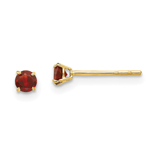 14K Yellow Gold Madi K Round Garnet 3mm Post Earrings